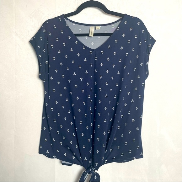 Tacera Nautical Women’s Shirt, Navy blue with white Anchors‎ Cruise Summer - Picture 1 of 4